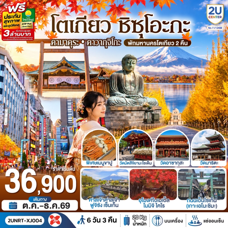 ทัวร์ญี่ปุ่น โตเกียว ชิซุโอะกะ คามาคุระ คาวากุจิโกะ พักโตเกียว2คืน บุฟเฟ่ต์ขาปู 6วัน3คืน ต.ค.-ธ.ค.69