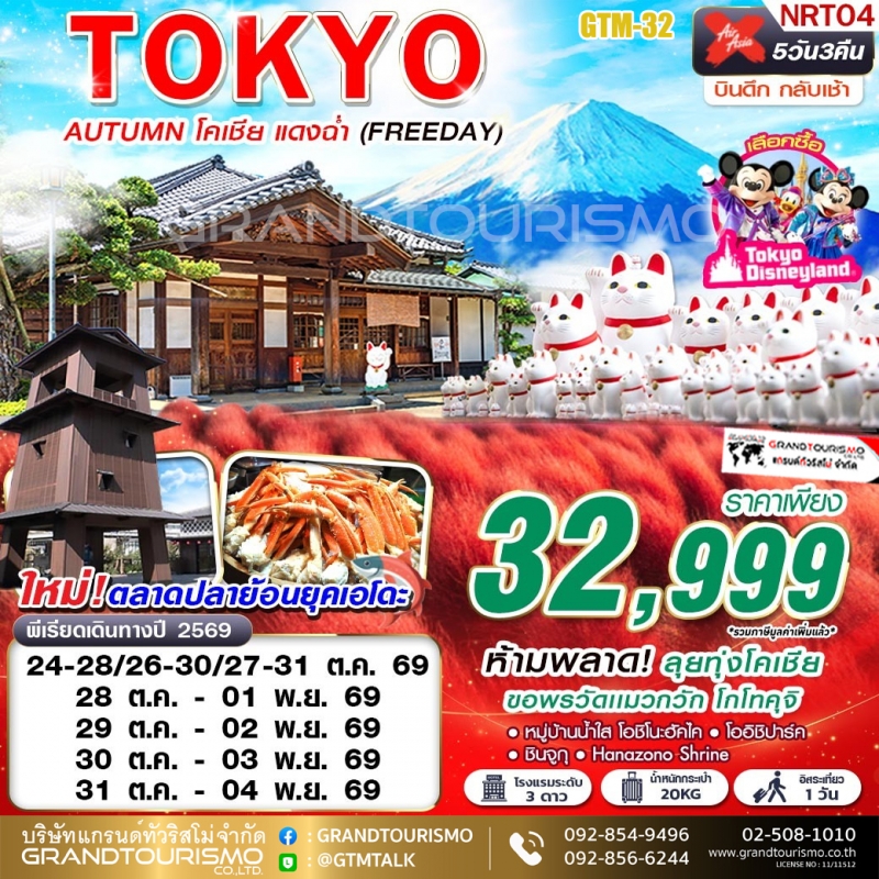 ทัวร์ญี่ปุ่น โตเกียว อิสระ 1 วัน วัดโอสุคันนอน ตลาดปลาโทโยสุ วัดโกโทคุจิ หมู่บ้านน้ำใส สวนโออิชิ ศาล