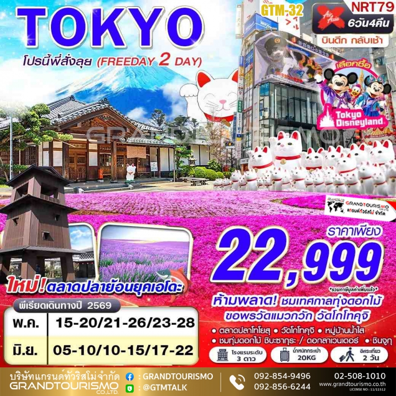 ทัวร์ญี่ปุ่น โตเกียว อิสระ 2 วัน ตลาดปลาโทโยสุ วัดโกโทคุจิ หมู่บ้านน้ำใส พิพิธภัณฑ์แผ่นดินไหว ชมทุ่ง